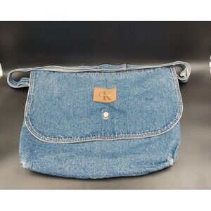 VTG Calvin Klein Denim Messenger Bag Laptop Crossbody Satchel Purse 20" X 16"